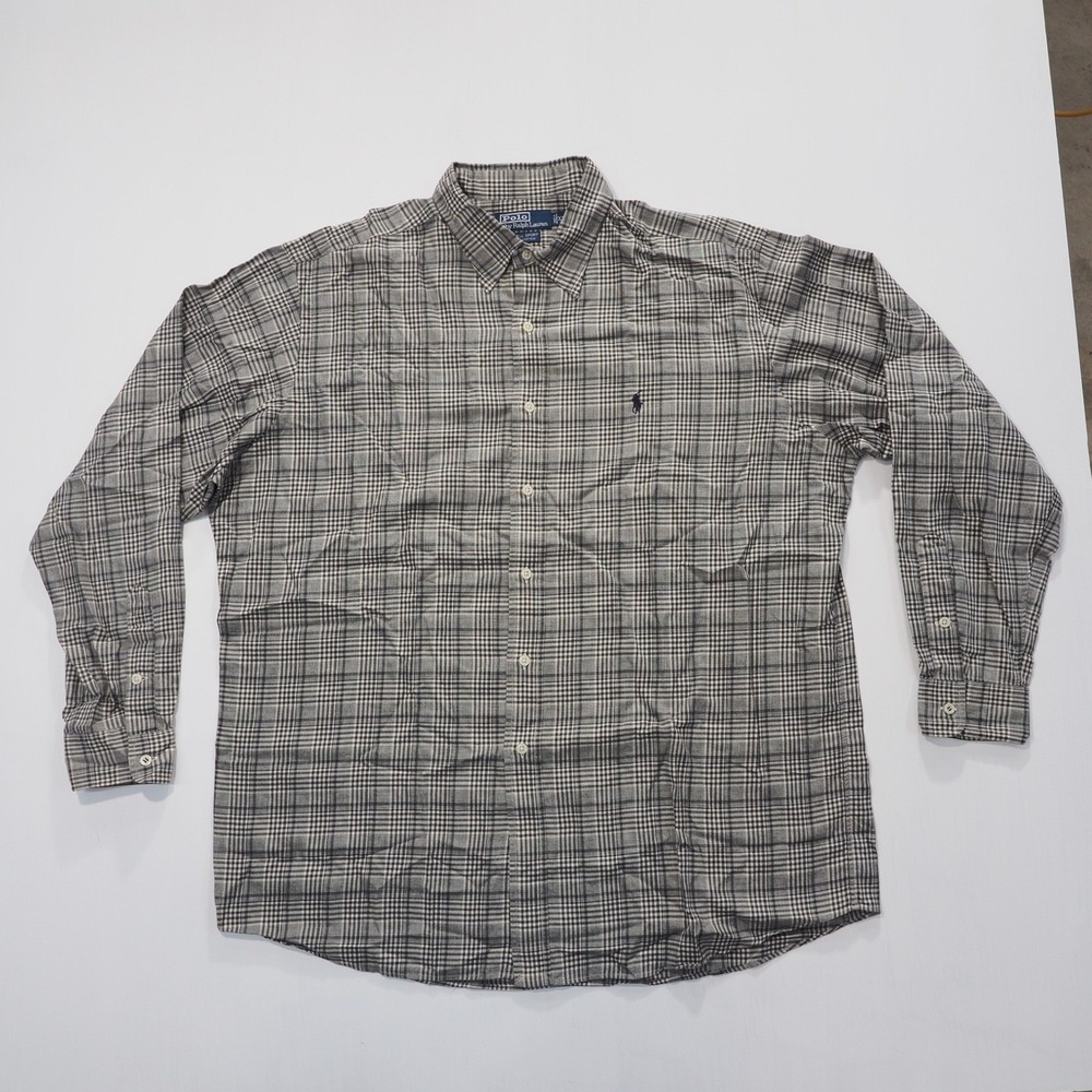Polo Ralph Lauren Shirt Mens Extra Large Black Grey Plaid Lowell Sport Button Up